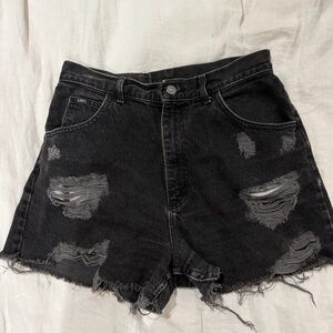VINTAGE Black Distressed High-Waist Denim Shorts